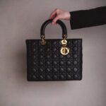 Christian Dior Lady Dior Large Black Lambskin Handbag