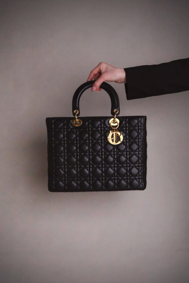Christian Dior Lady Dior Large Black Lambskin Handbag